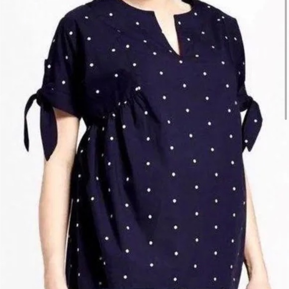 NWT Isabel Maternity (size L)Navy Polka Dot Short sleeves, keyhole ties, Top - Picture 3 of 11